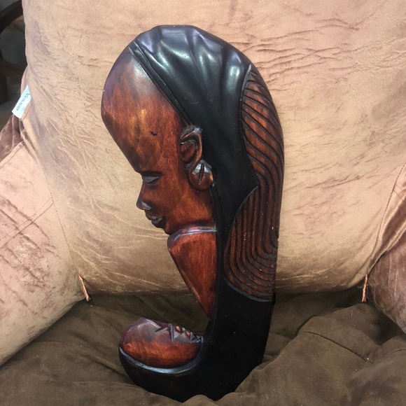 GHANA Handcrafted Wooden Sculpture - Black and Brown MOTHER CHILD